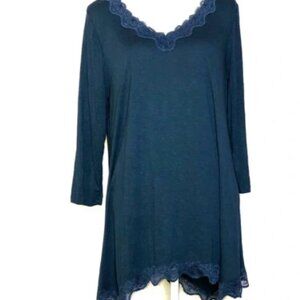 Lane Bryant Lace Collar V Neck Tunic blue